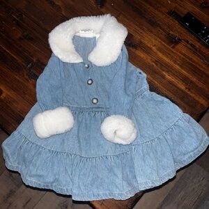 Adorable Y2K L A Baby Jean Dress trimmed in White Trim